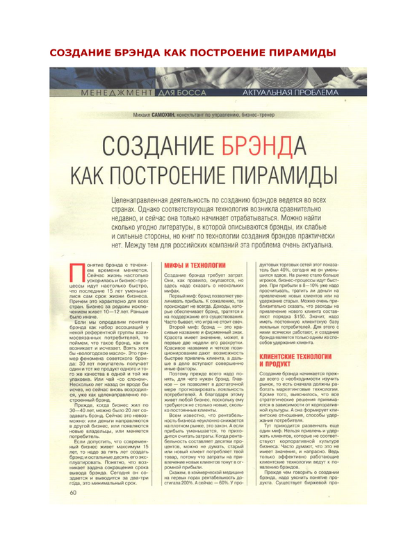 Создание брэнда как построение пирамиды