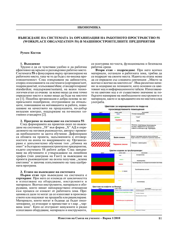 Въвеждане на системата за организация на работното пространство 5S (Workplace Organization 5S) в машиностроителните предприятия