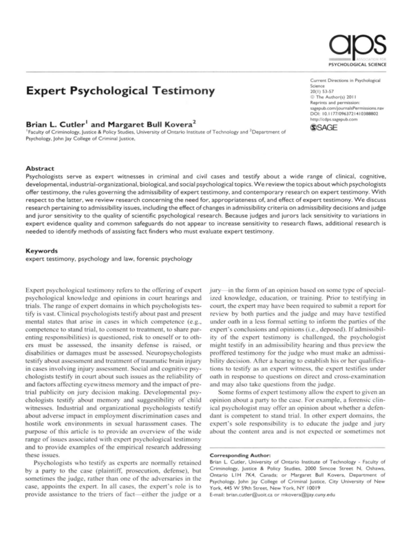 Expert Psychological Testimony