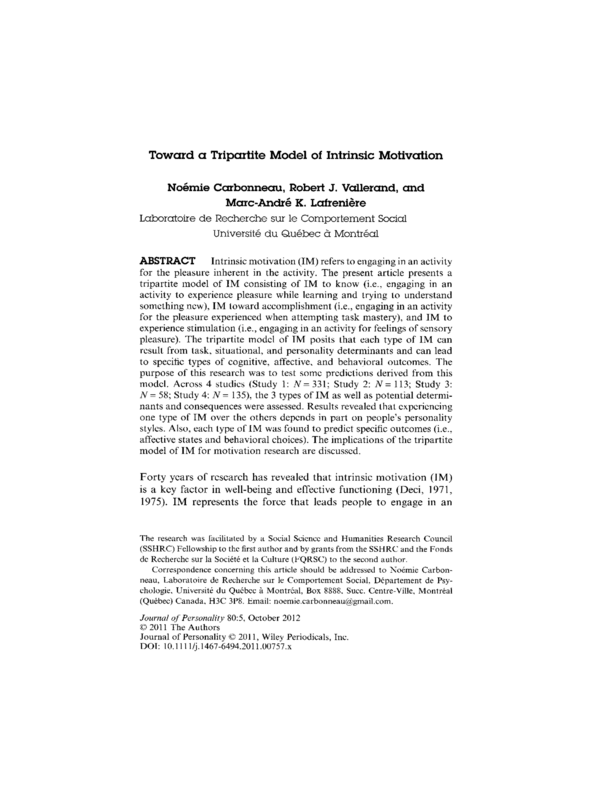 Toward a Tripartite Model of Intrinsic Motivation