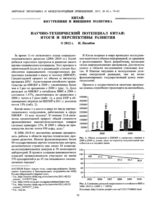 Научно-технический потенциал Китая: итоги и перспективы развития