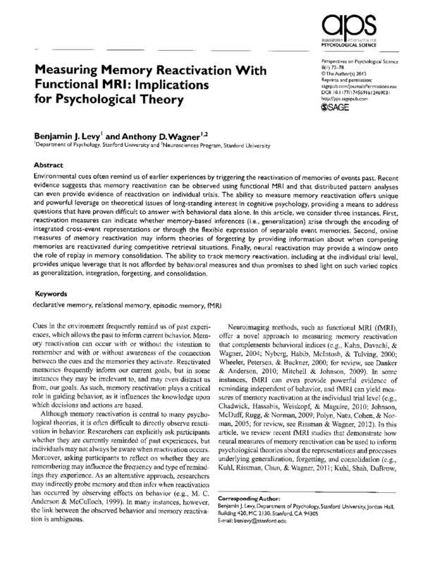 Measuring Memory Reactivation With Functional MRI