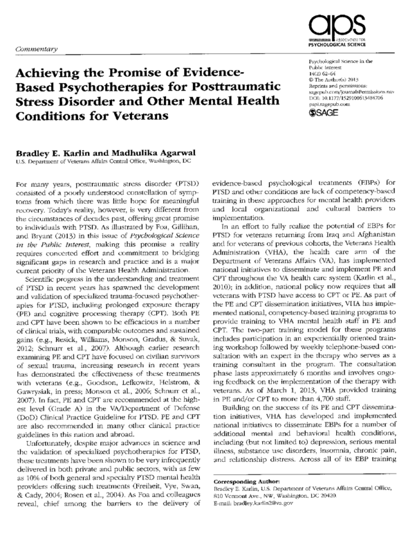 Challenges and Successes in Dissemination of Evidence-Based Treatments for Posttraumatic Stress