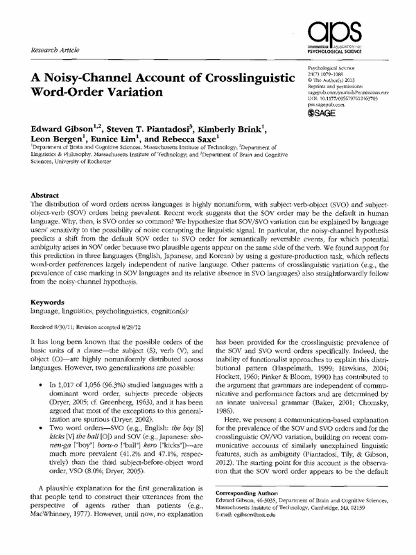 A Noisy-Channel Account of Crosslinguistic Word-Order Variation