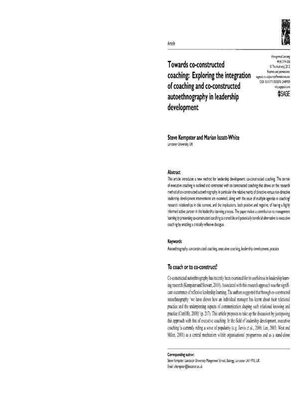 Towards co-constructed coaching: Exploring the integration of coaching and co-constructed autoethnography in leadership development