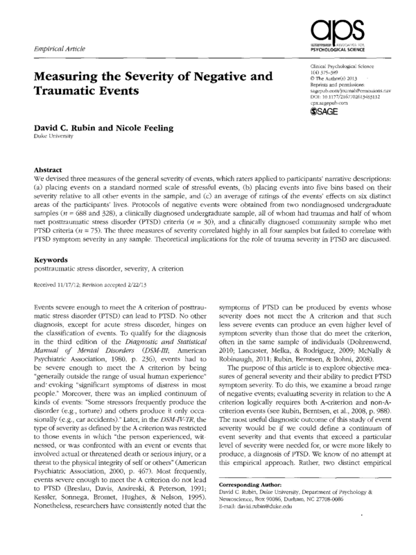 Measuring the Severity of Negative and Traumatic Events