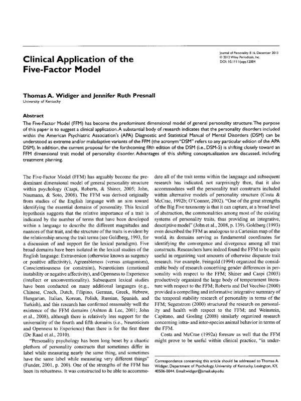 Clinical Application of the Five-Factor Model