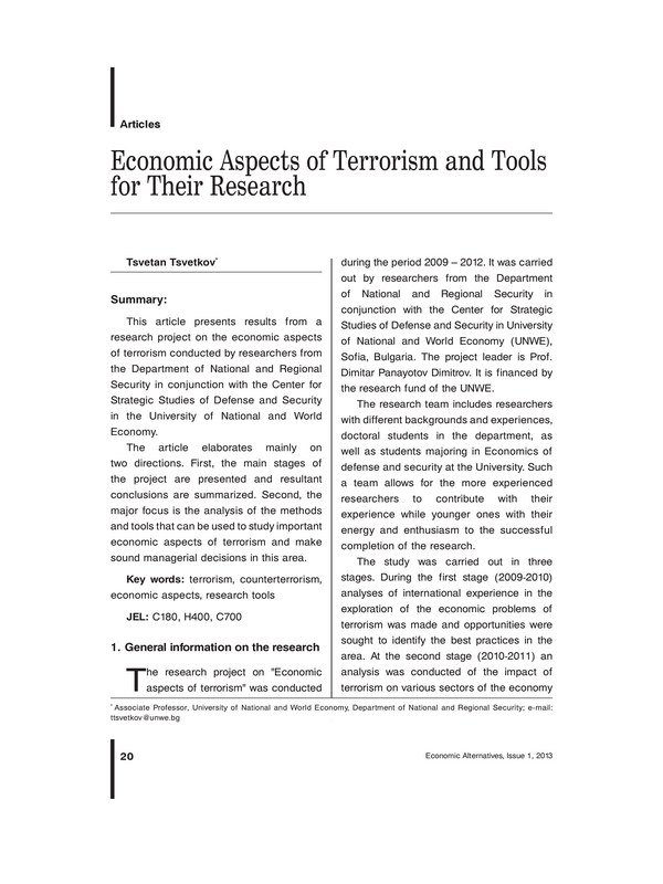 Economic Aspects of Terrorism and Tools for their research