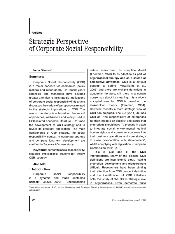 Strategic Perspective of Corporate Social Responsibility