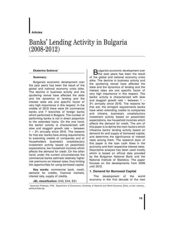 Banks' Lending Activity in Bulgaria (2008-2012)