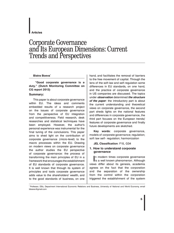 Corporate governance and its European Dimensions