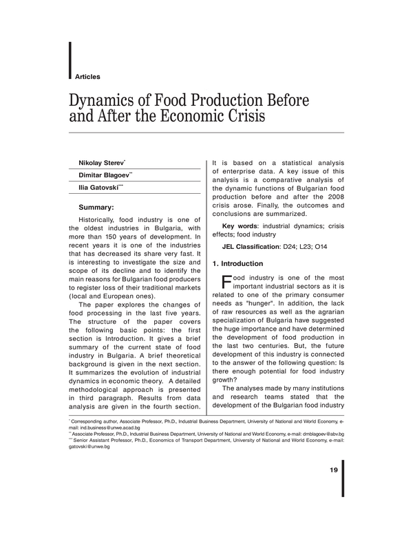 Dynamics of Food Production Before and After the Economic Crisis