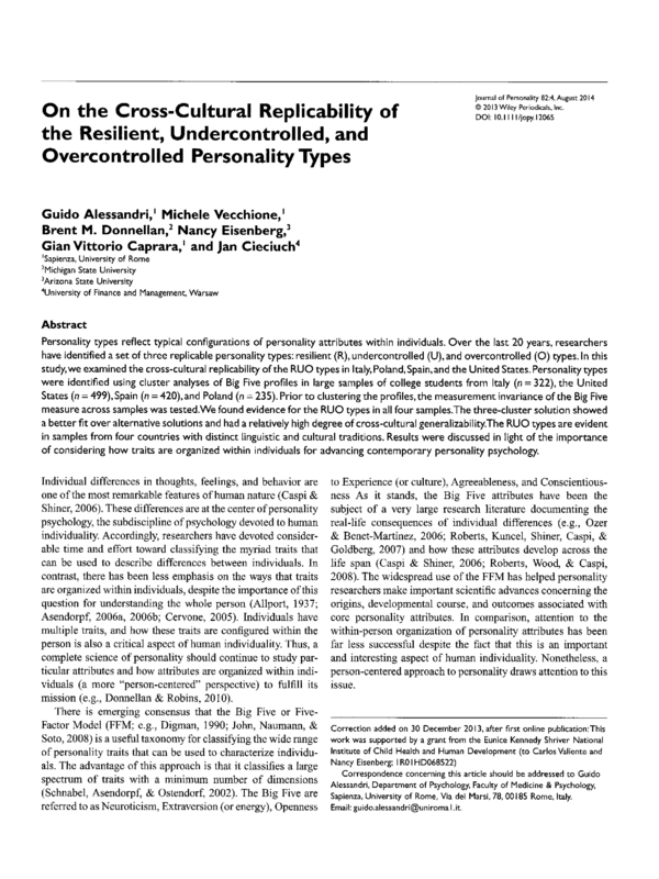 On the Cross-Cultural Replicability of the Resilient, Undercontrolled, and Overcontrolled Personality Types