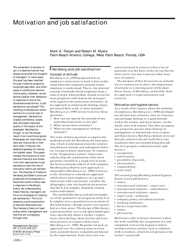 Motivation and job satisfaction