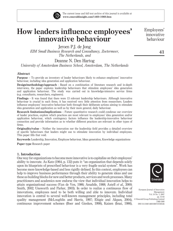 How leaders influence employees' innovative behaviour