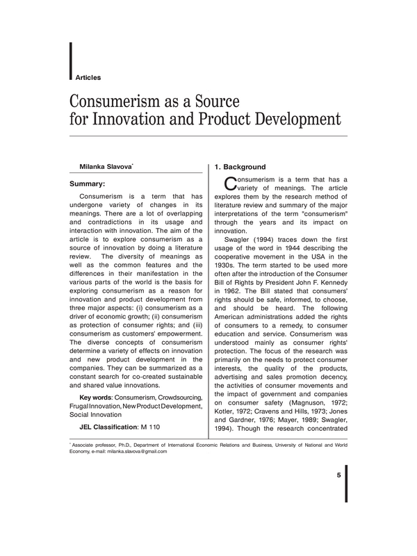 Consumerism as a Source for Innovation and Product Development