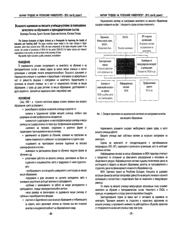 Външното оценяване на висшите училища - условие за повишаване качеството на обучението и преподавателския състав