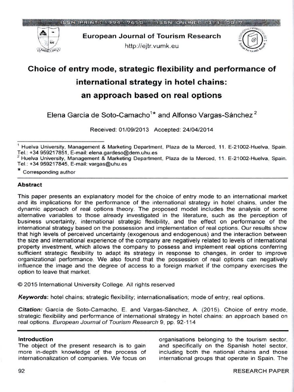 Choice of entry mode, strategic flexibility and performance of international strategy in hotel chains