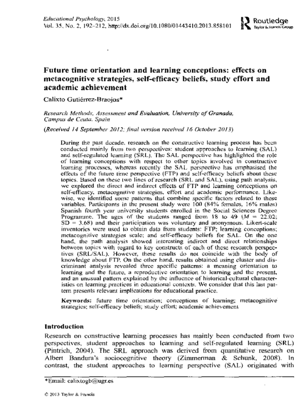 Future time orientation and learning conceptions