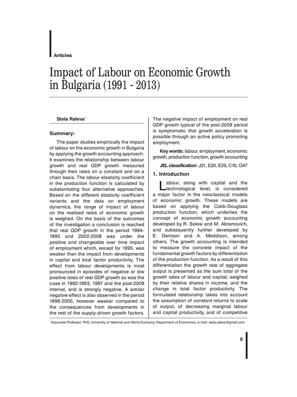 Impact of Labour on Economic Growth in Bulgaria (1991 - 2013)