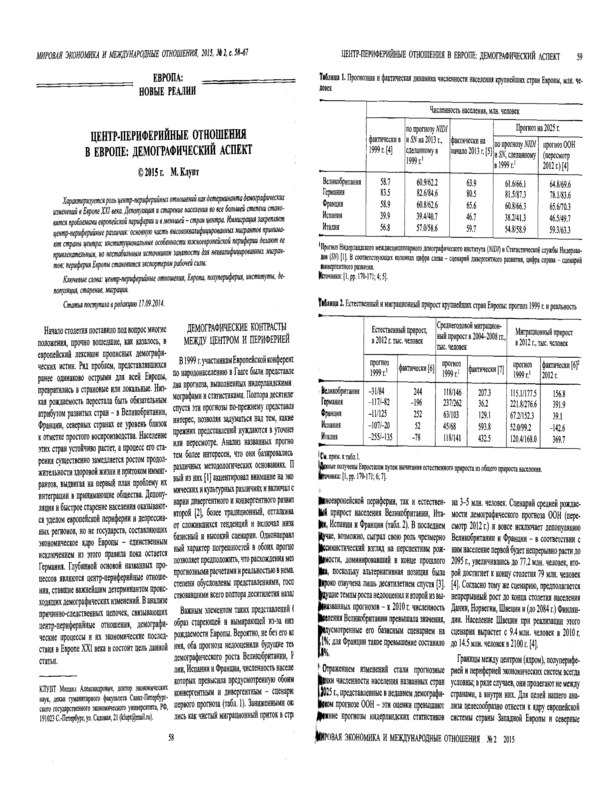 Центр-периферийные отношения в Европе: демографический аспект