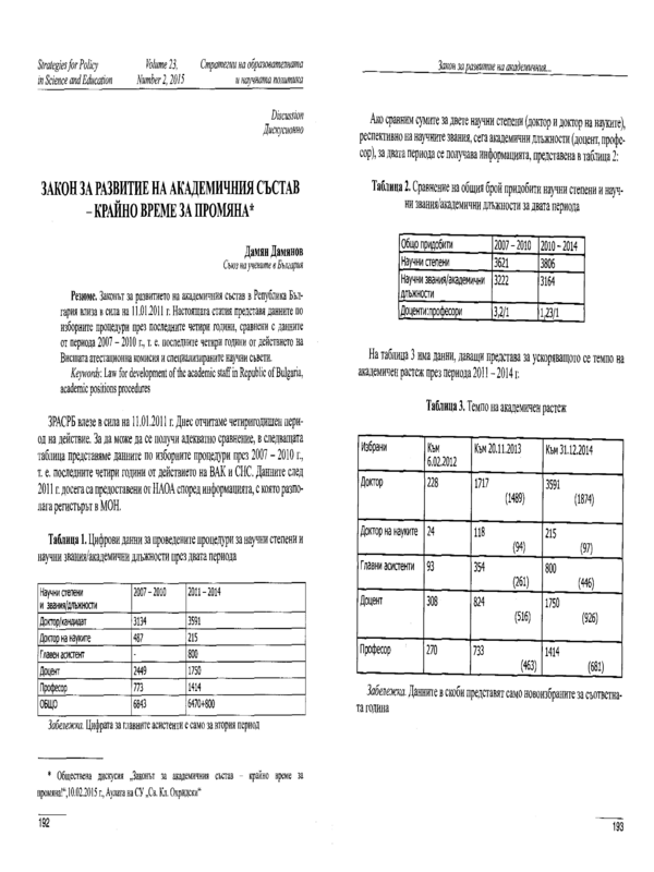 Закон за развитие на академичния състав - крайно време за промяна