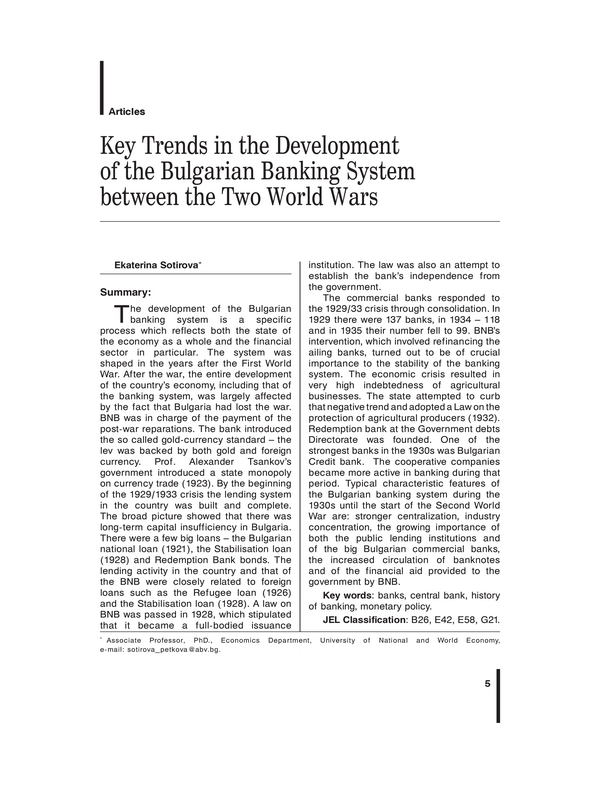 Key Trends in the Development of the Bulgarian Banking System between the Two World Wars