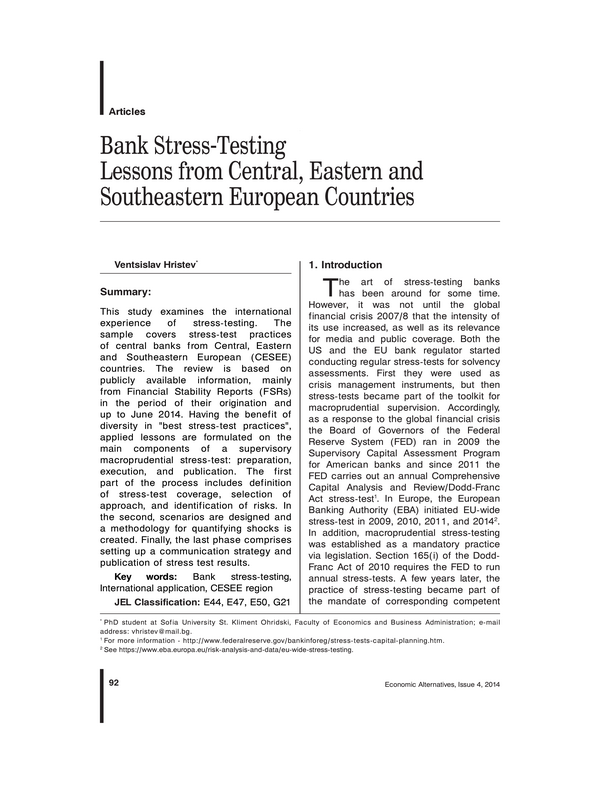 Bank Stress-Testing Lessons from Central, Eastern and Southeastern European Countries