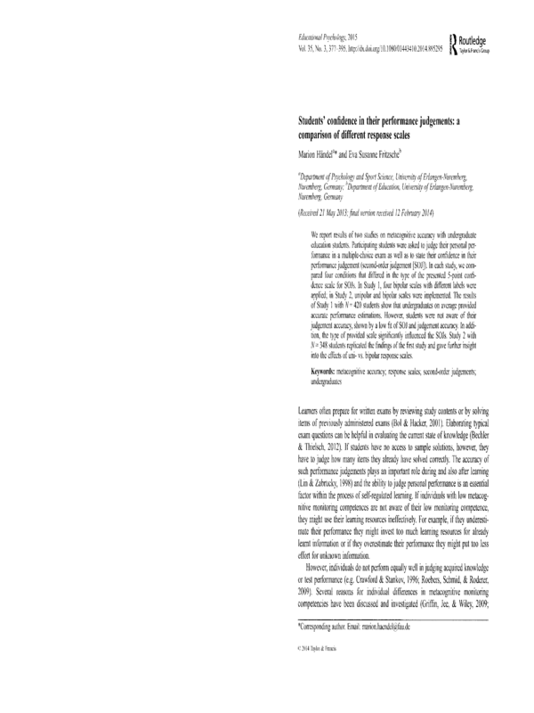 Students' confidence in their performance judgements: a comparison of different response scales