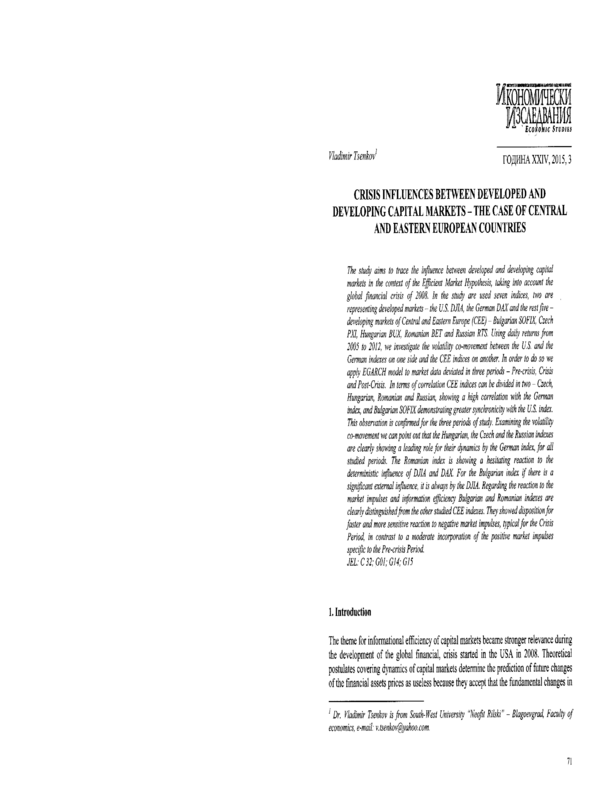 Crisis Influences between Developed and Developing Capital Markets - The Case of Central and Eastern European Countries