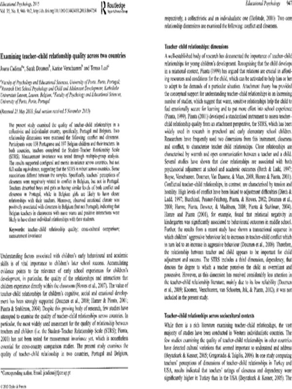 Examining teacher-child relationship quality across two countries