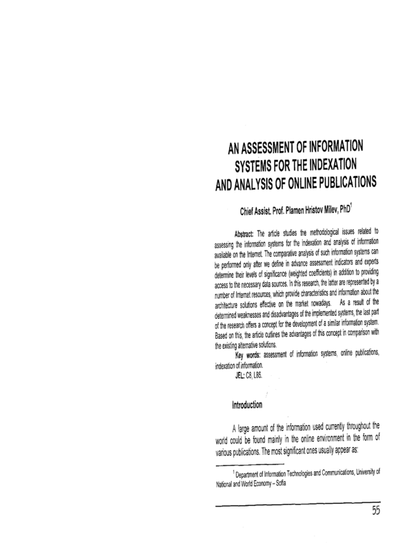 Оценка на информационни системи за индексиране и анализ на онлайн публикации=An assessment of information systems for the indexation and analysis of online publications