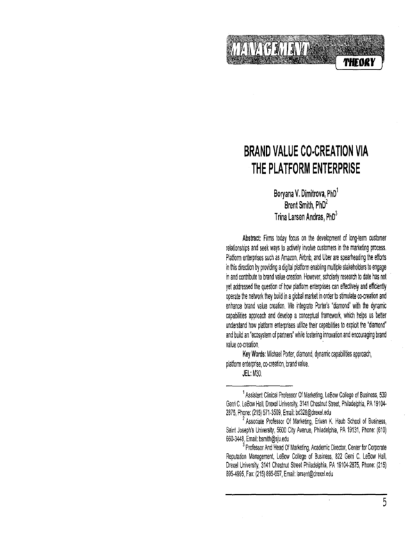 Съвместно създаване на стойност на търговската марка чрез платформените компании = Brand value co-creation via the platform enterprise