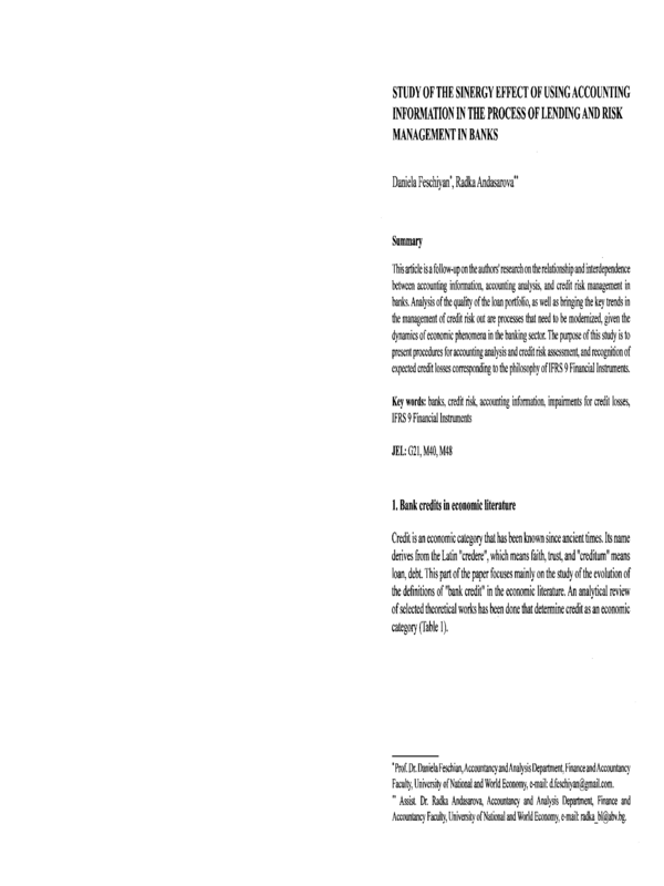 Study of the sinergy effect of using accounting information in the process of lending and risk management in banks