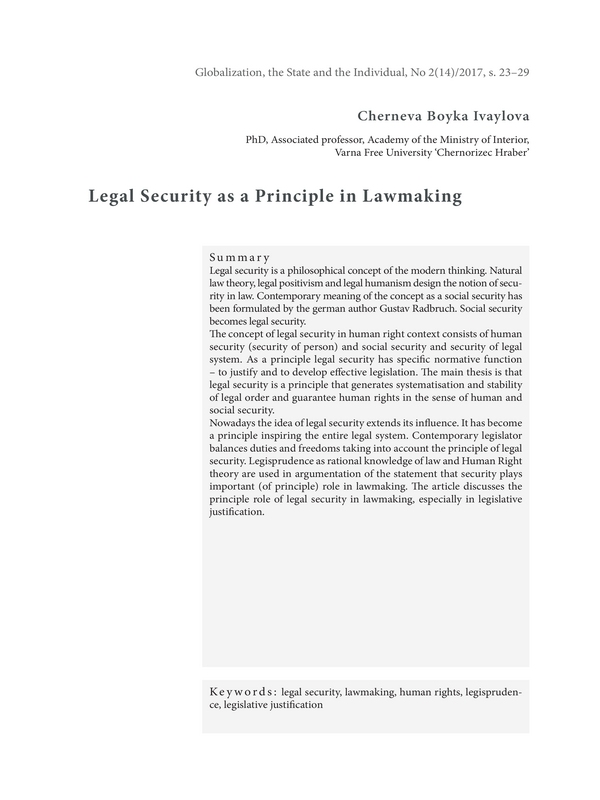 Legal Security as a Principle in Lawmaking