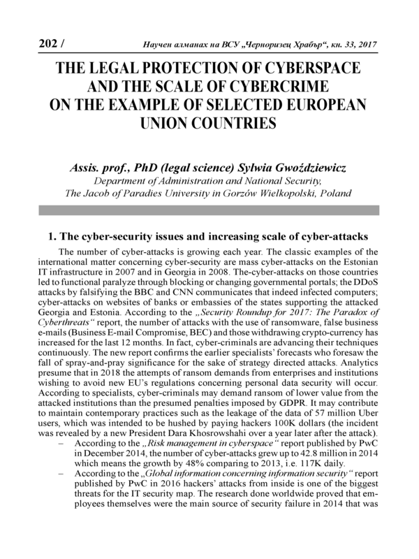 The legal protection of cyberspace and the scale of cybercrime on the example of selected European union countries