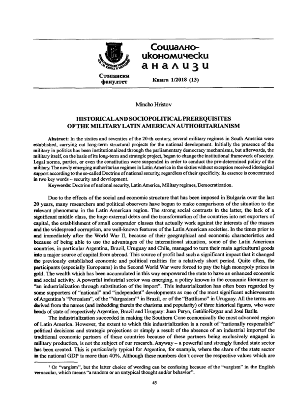 Historical and socio political prerequisites of the military Latin American authoritarianism