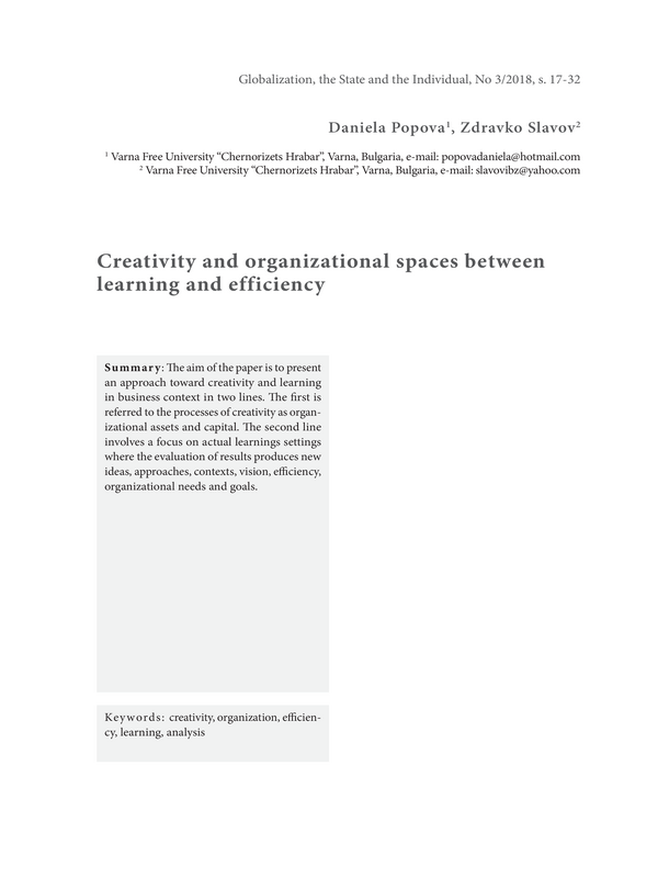 Creativity and organizational spaces between learning and efficiencys