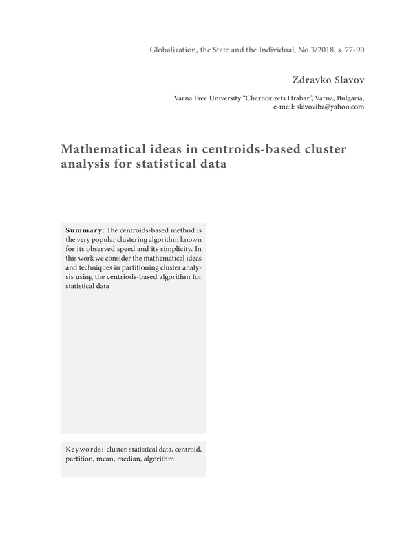 Mathematical ideas in centroids-based cluster analysis for statistical data