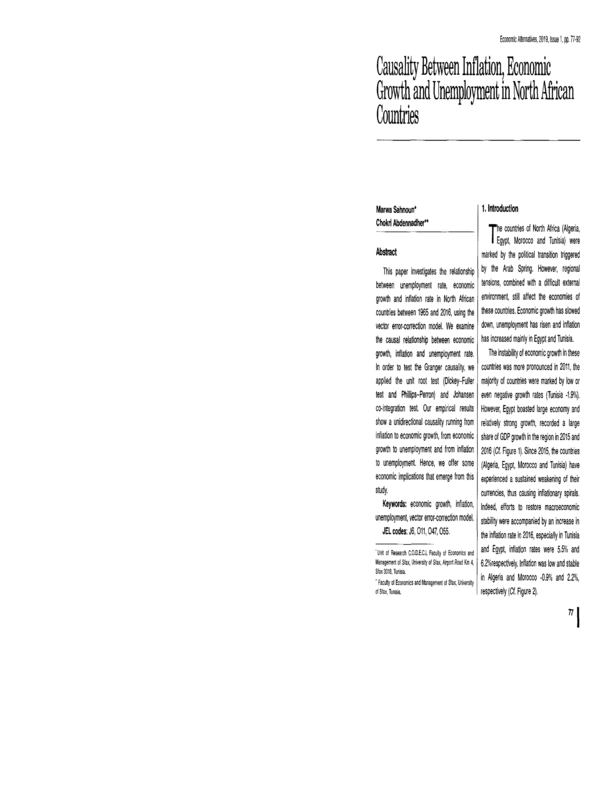 Causality Between Inflationq Economic Growth and Unemployment in North African Countries