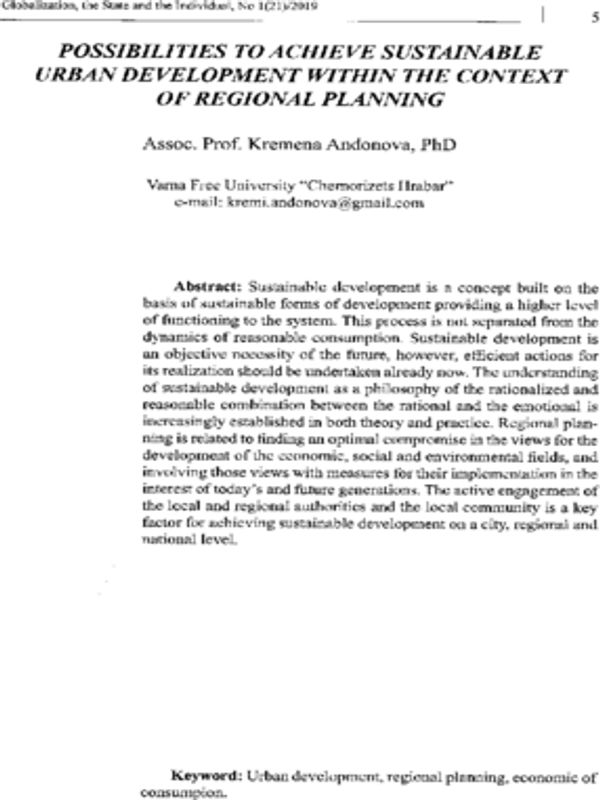 Possibilities to achieve sustainable urban development within the context of regional planning