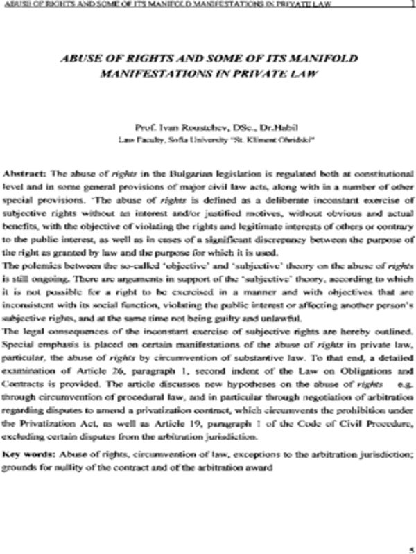 Abuse of rights and some of its manifold manifestations in private law