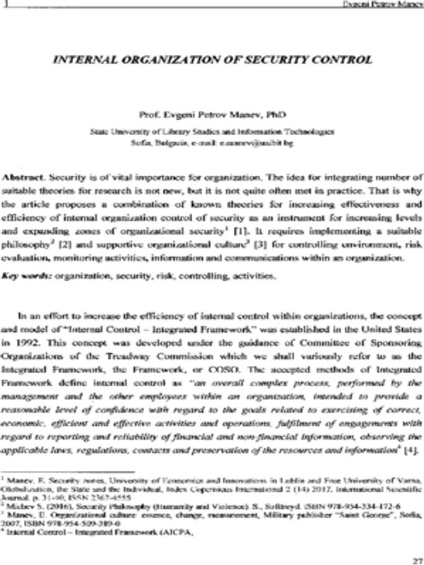 Internal organization of security control