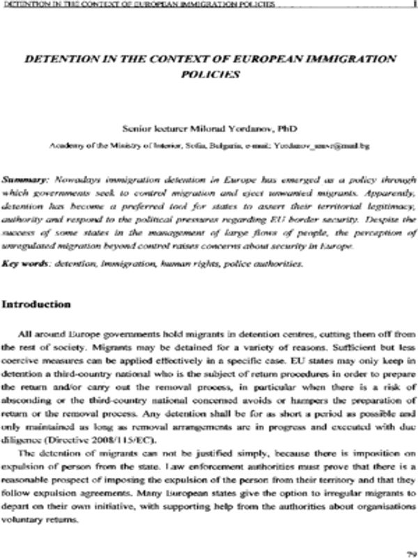 Detention in the context of european immigration policies