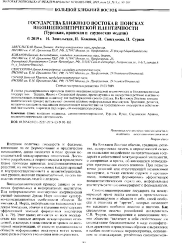 Государства Ближнего Востока в поисках внешнеполитической идентичности