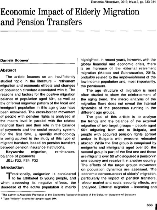 Economic Impact of Elderly Migration and Pension Transfers