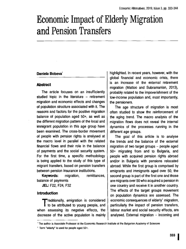 Economic Impact of Elderly Migration and Pension Transfers