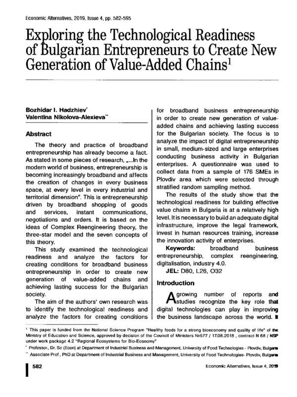 Exploring the Technological Readiness of Bulgarian Entrepreneurs to Create New Generation of Value-Added Chains