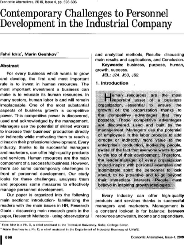 Contemporary Challenges to Personnel Development in the Industrial Company