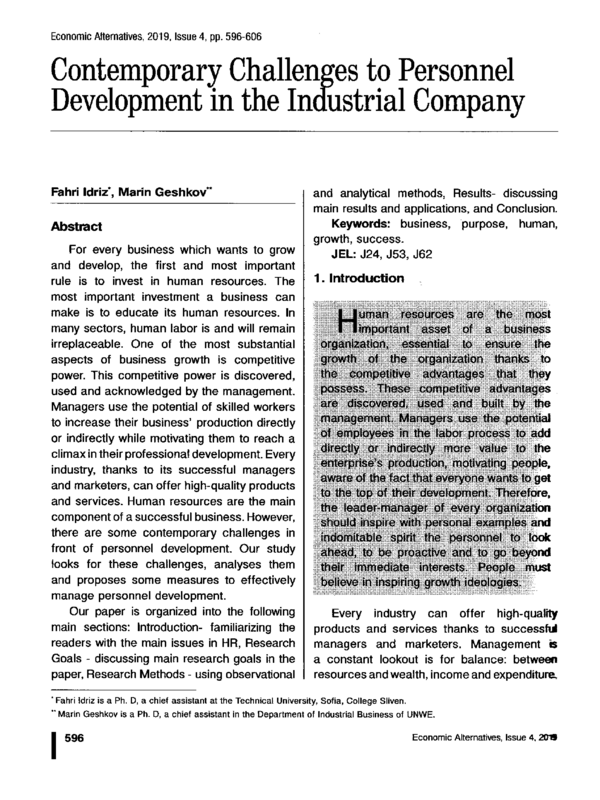 Contemporary Challenges to Personnel Development in the Industrial Company